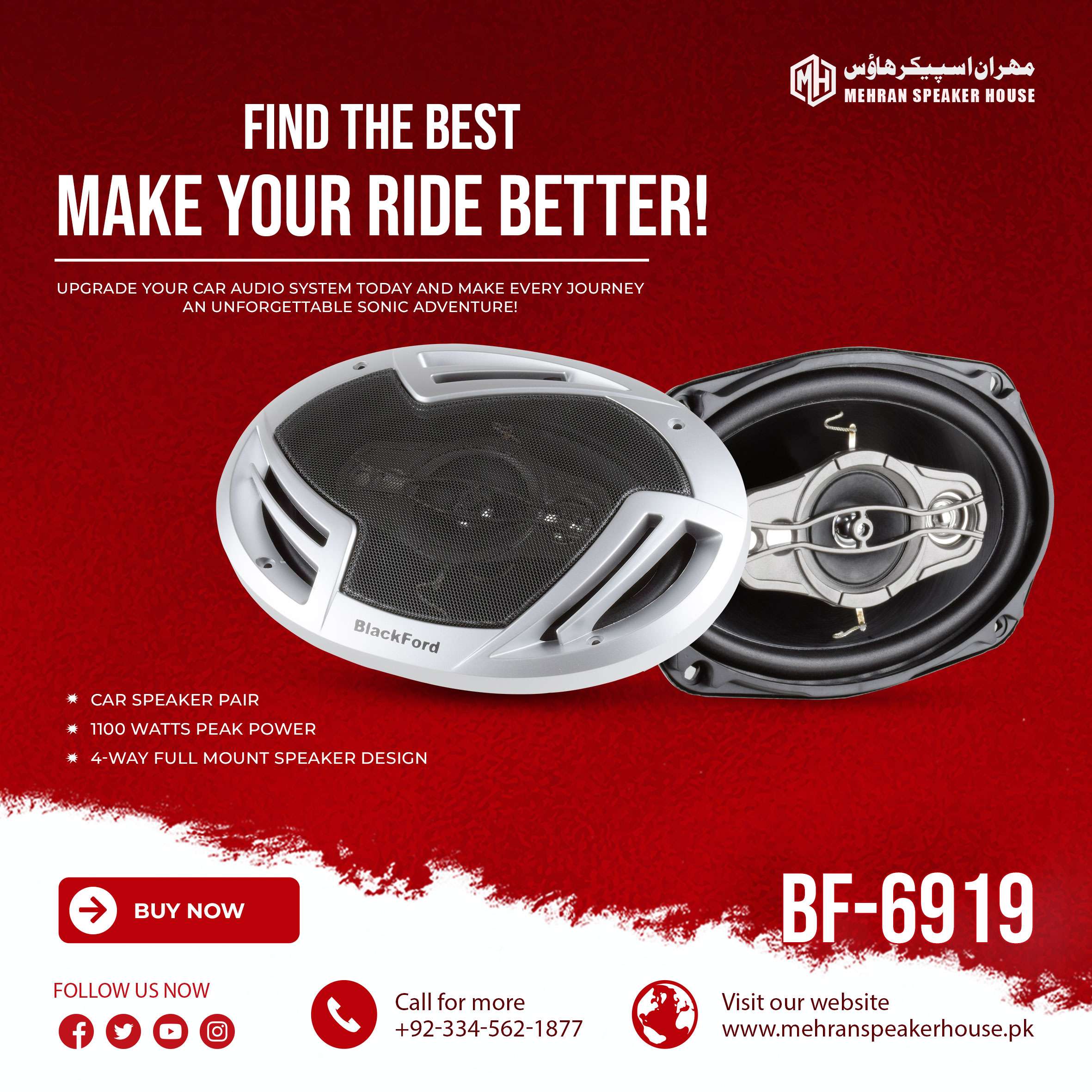 BF-6919.jpg BlackFord BF-6919 Car Speaker Pair - 1100 Watts 4-Way Full Mount Speaker - Image 1