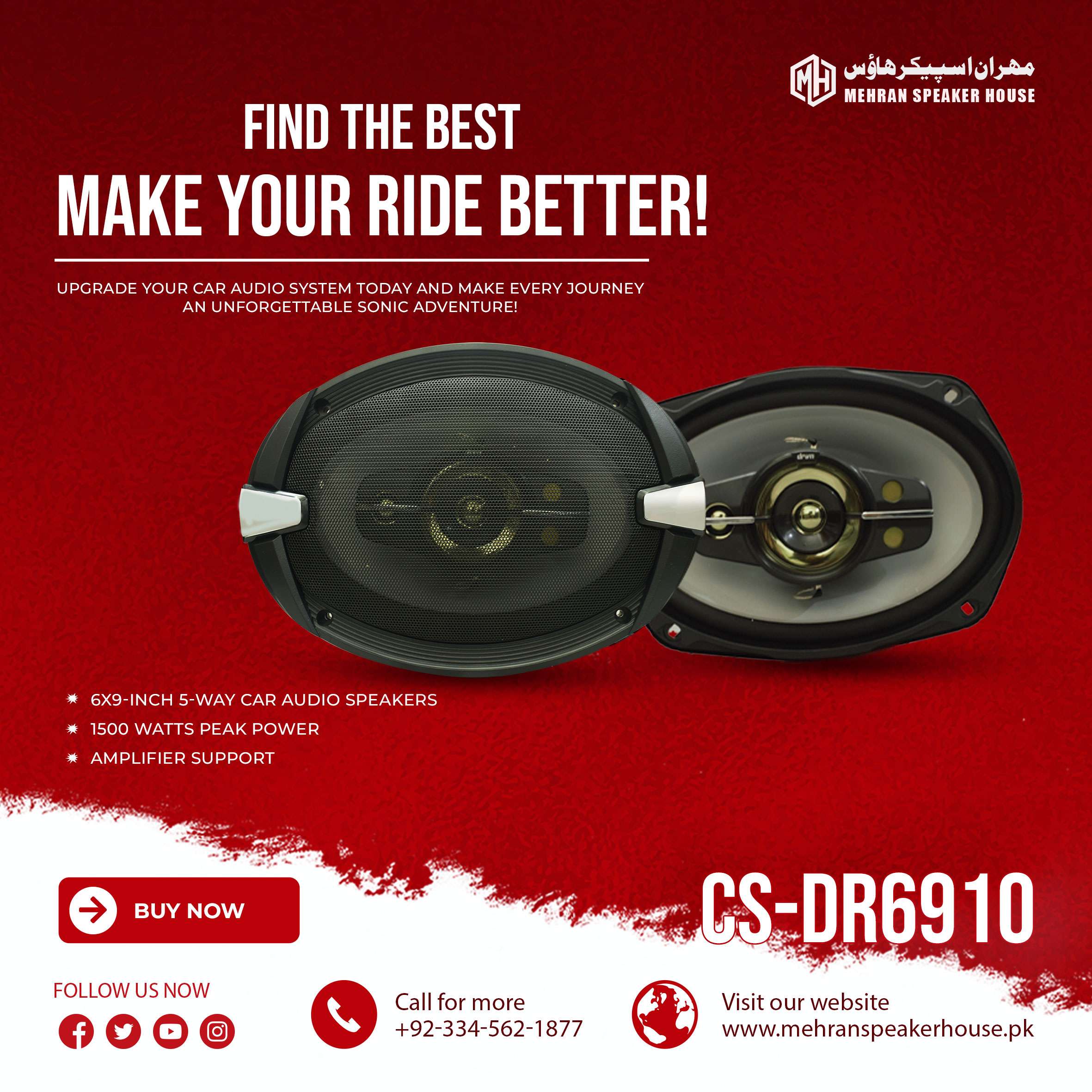 CS-DR6910.jpg Mehran Speaker CS-DR6910 6x9-Inch 5-Way Car Audio Speakers - Amplifier Support - Image 1