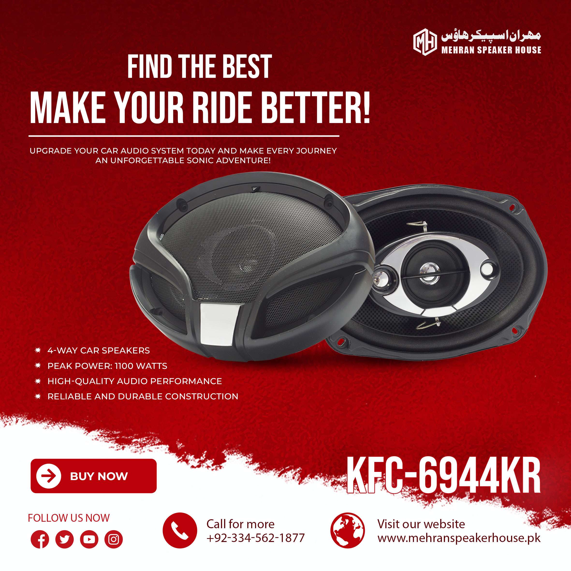 KFC-6944KR.jpg Mehran Speaker KFC-6944KR Car Speakers 6x9 Inches - 1100 Watts - Pair - Image 1