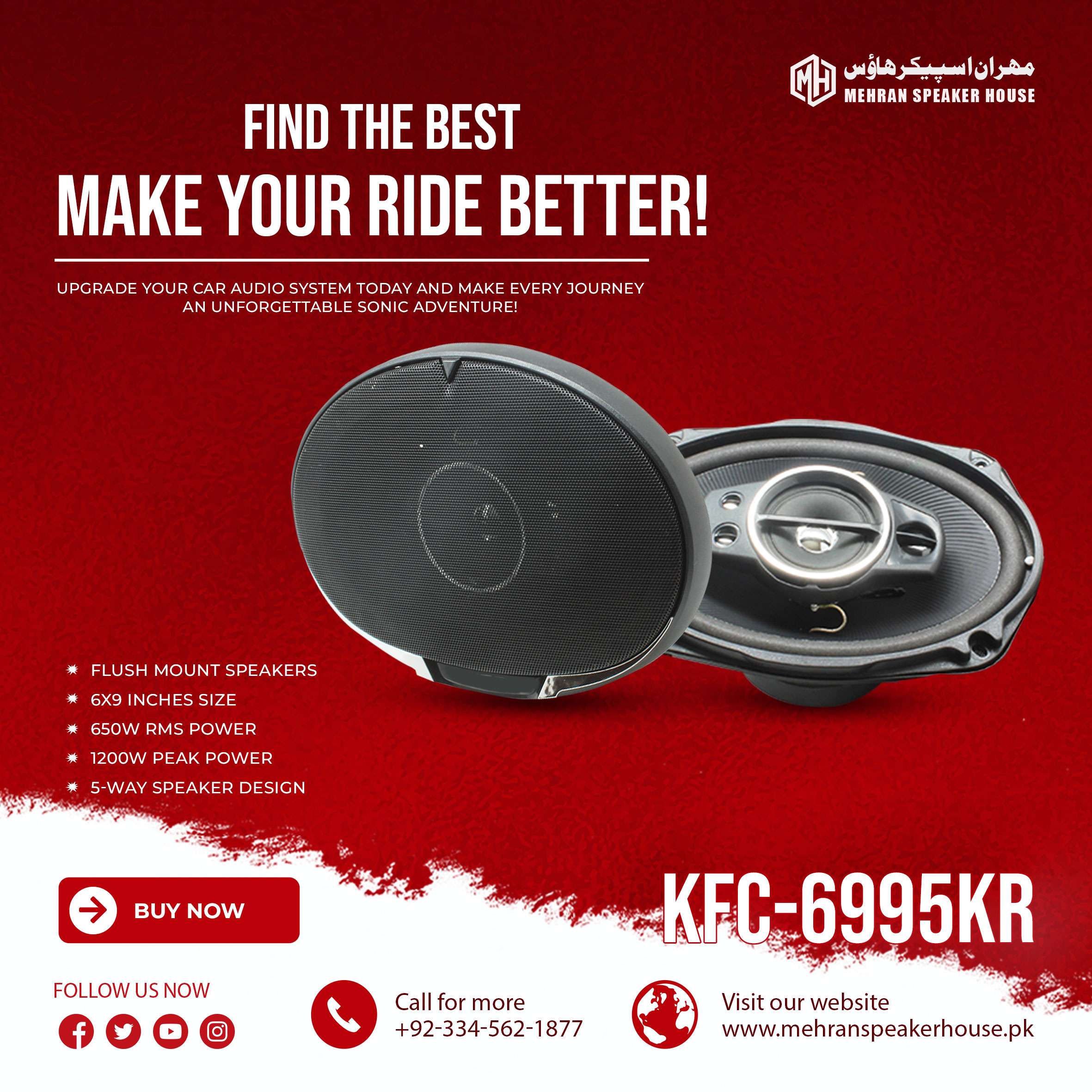 KFC-6995KR.jpg Mehran Speaker KFC-6995-KR - 6x9 Inches 5-Way Flush Mounted Speaker - 1200W - Image 1