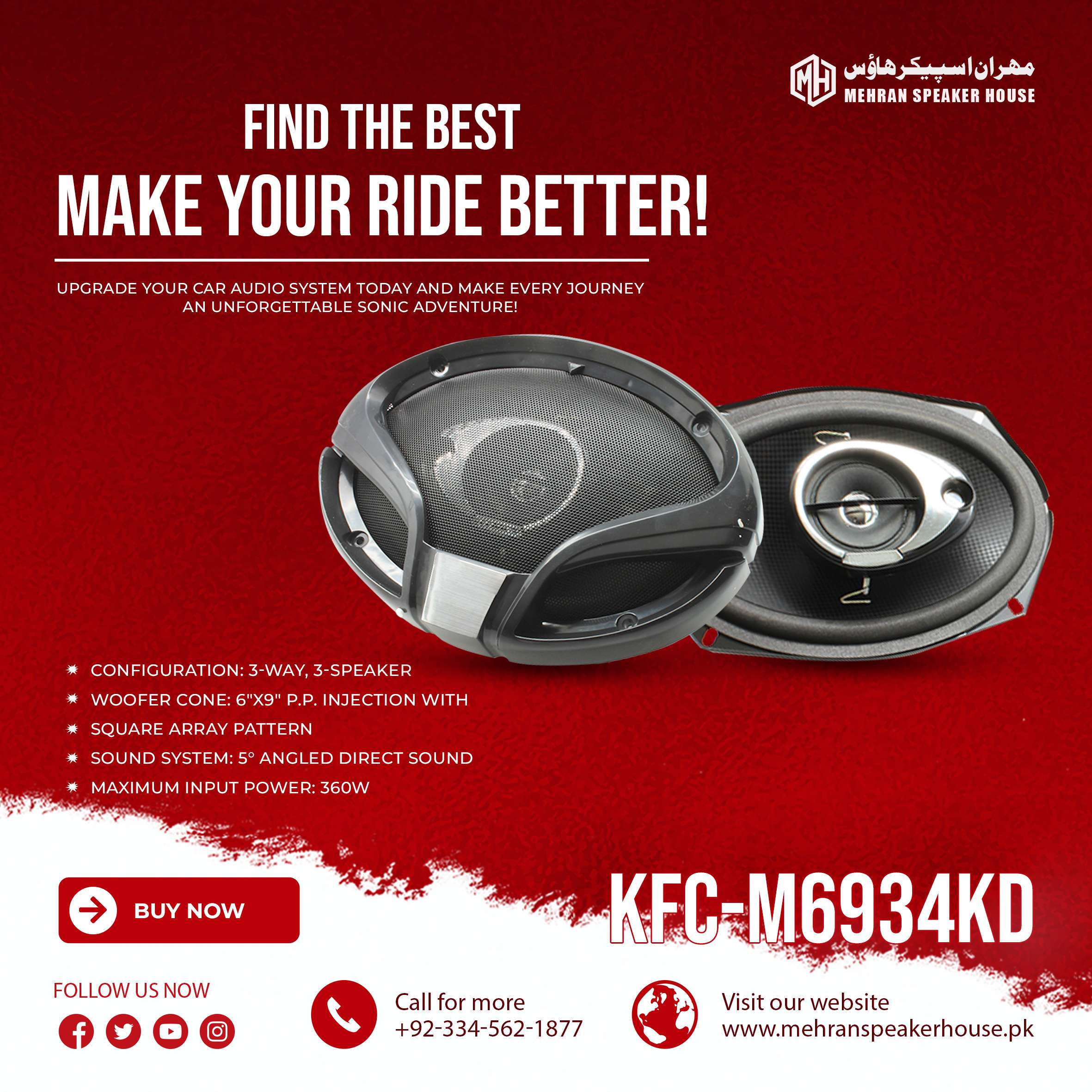 KFC-M6934KD.jpg Mehran Speaker House KFC-M6934KD 3-Way Car Speaker System ? 360W Max Input Power - Image 1
