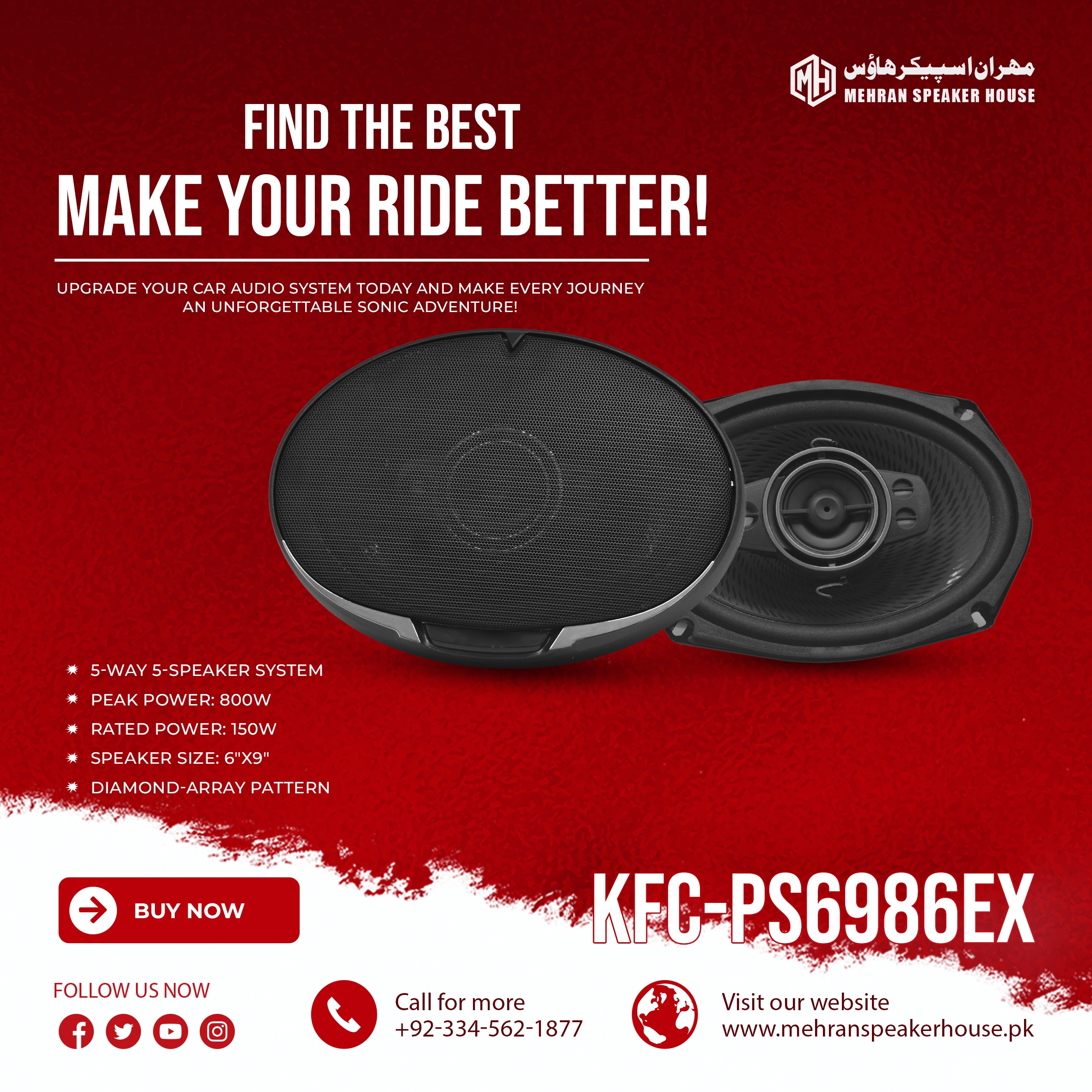 KFC-PS6986EX.jpg Mehran Speaker House KFC-PS6986EX 5-Way 5-Speaker Car Audio System - 800W Peak Power - Image 1
