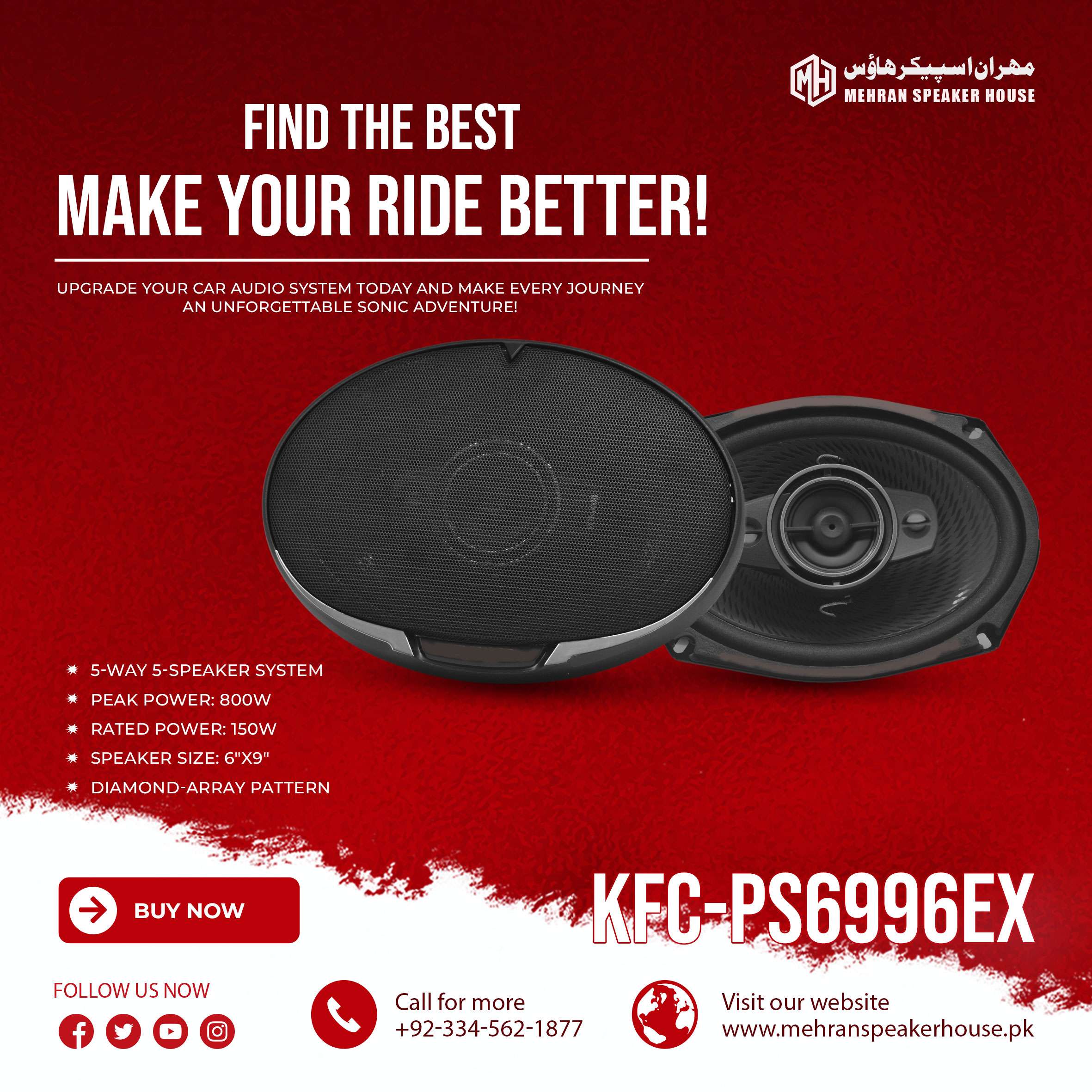 KFC-PS6996EX.jpg Mehran Speaker KFC-PS6996EX Performance 6x9 INCH 5-Way 700W Car Audio Speakers - Image 1
