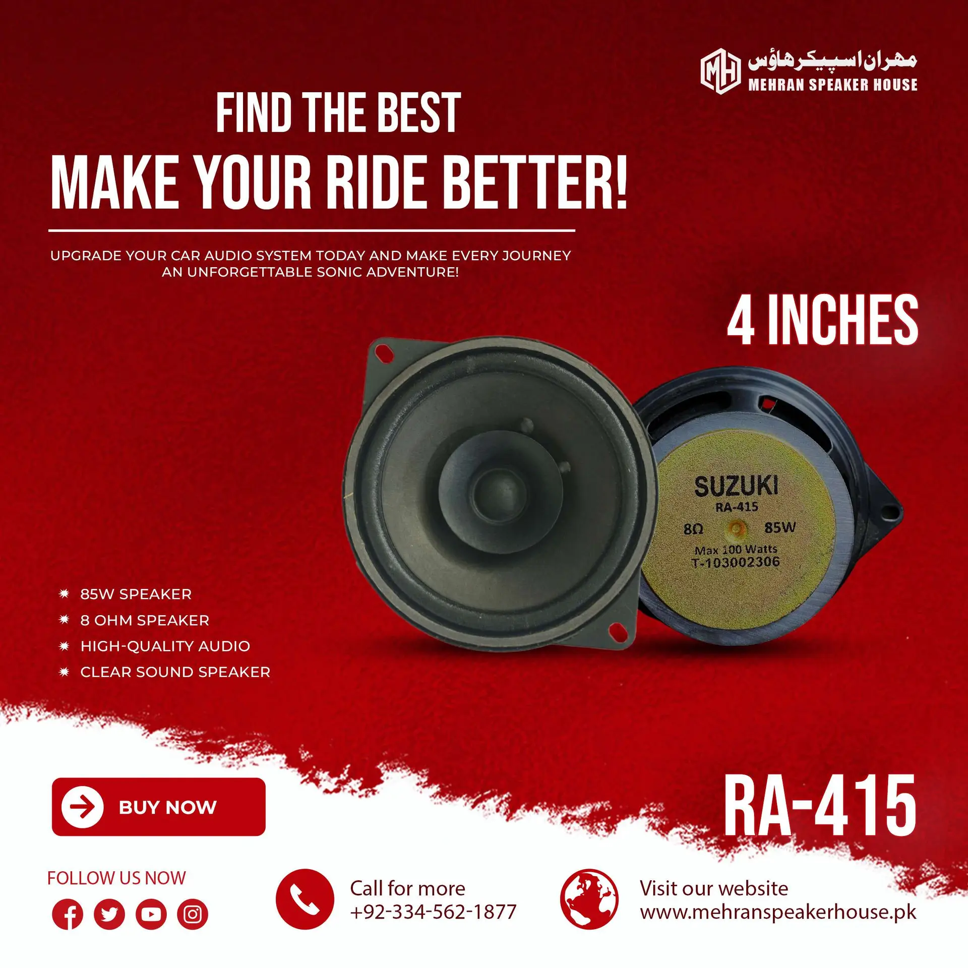 RA-415.webp Meharan Speaker House RA-415 - 85W 8 Ohm Speakers Pair - Image 1