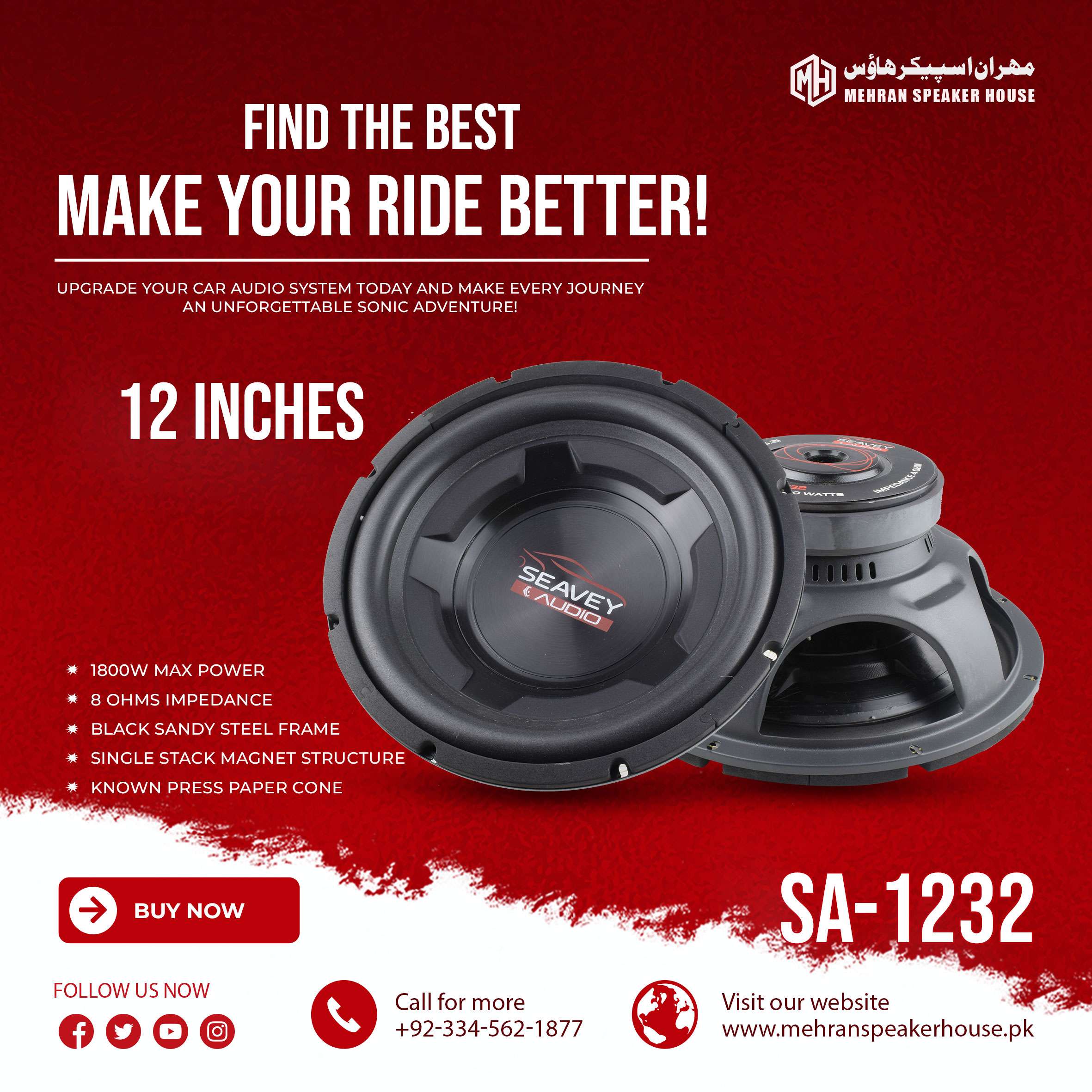 SA-1232.jpg Seavey Audio SA-1232 12-Inch Subwoofer - 1800W Max Power - 8 Ohms - Image 1