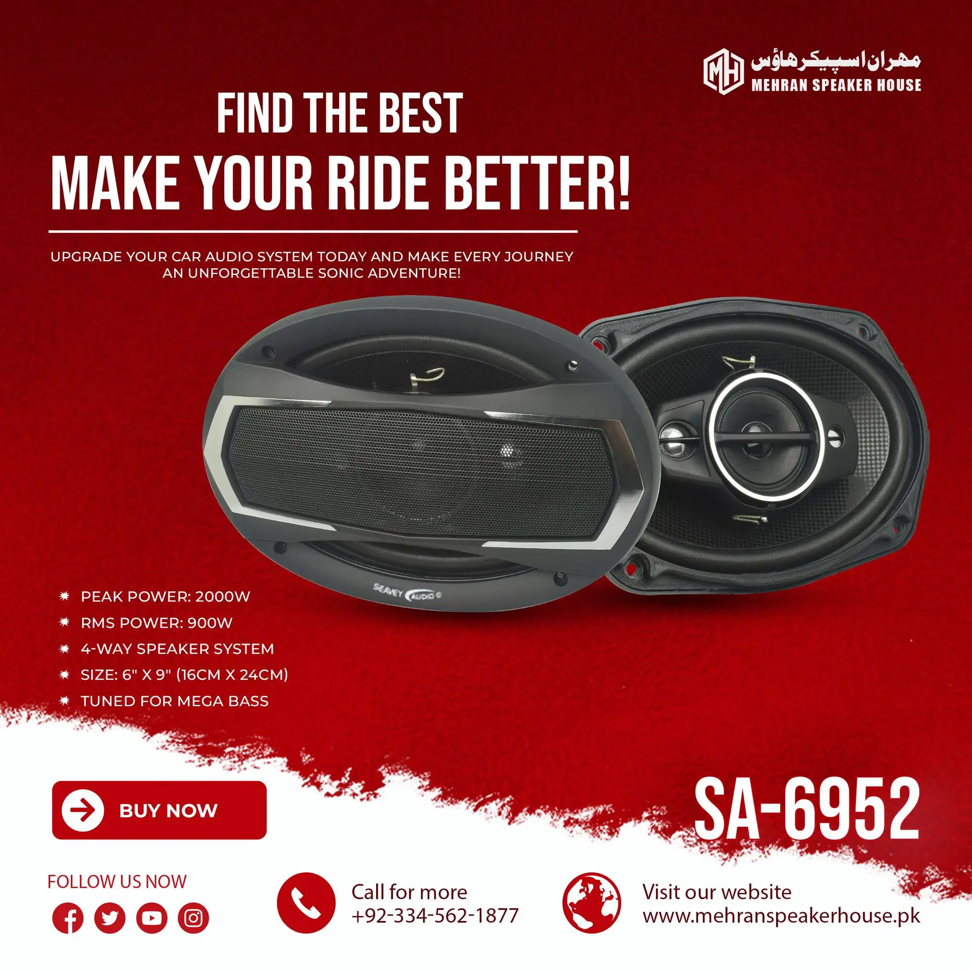 SA-6952.webp Seavey Audio SA-6952 4-Way Car Speaker - 2000W Peak Power - Image 1