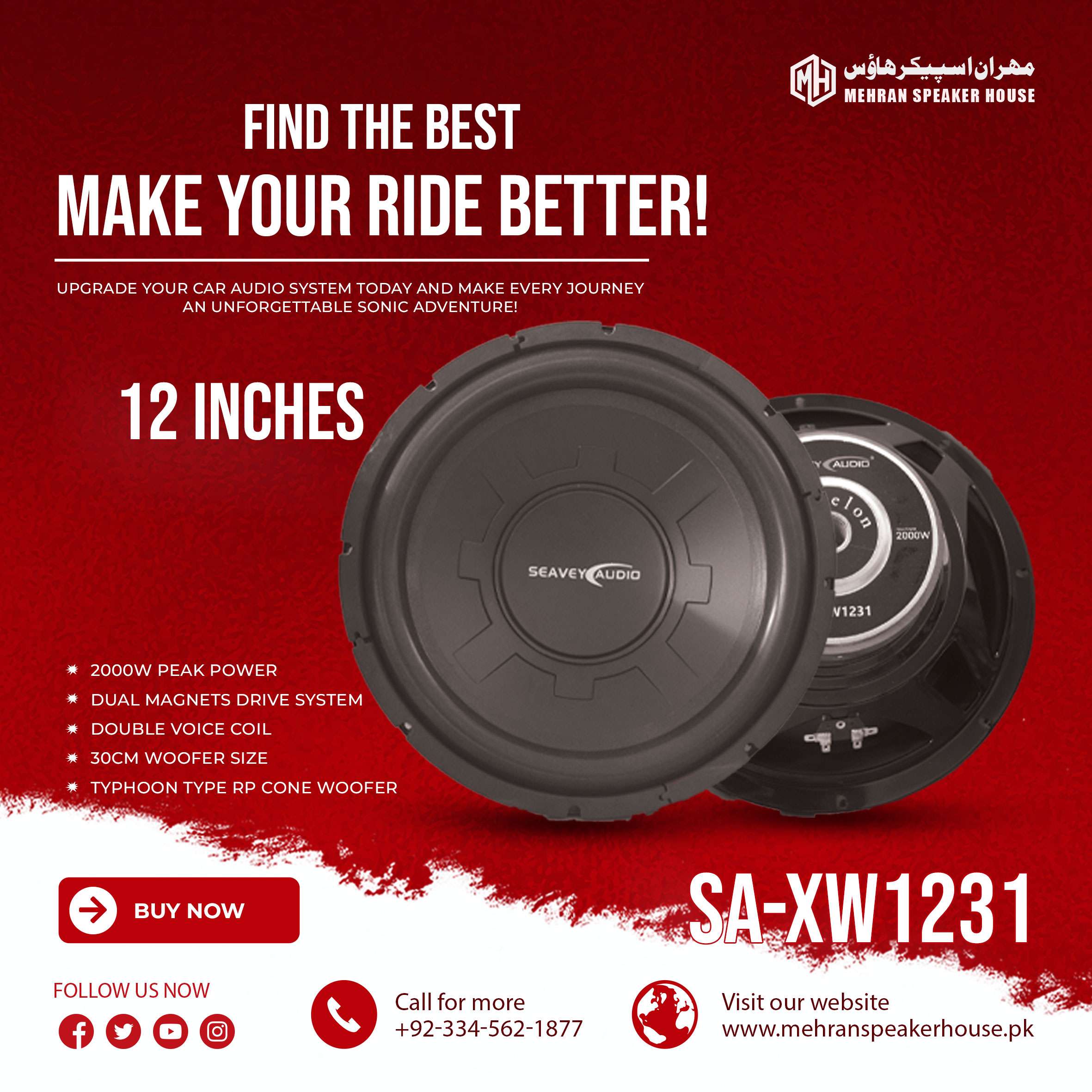 SA-XW1231.jpg Seavey Audio SA-XW1231 12-Inch Subwoofer - 2000W Peak Power - Dual Magnets Drive - Image 1