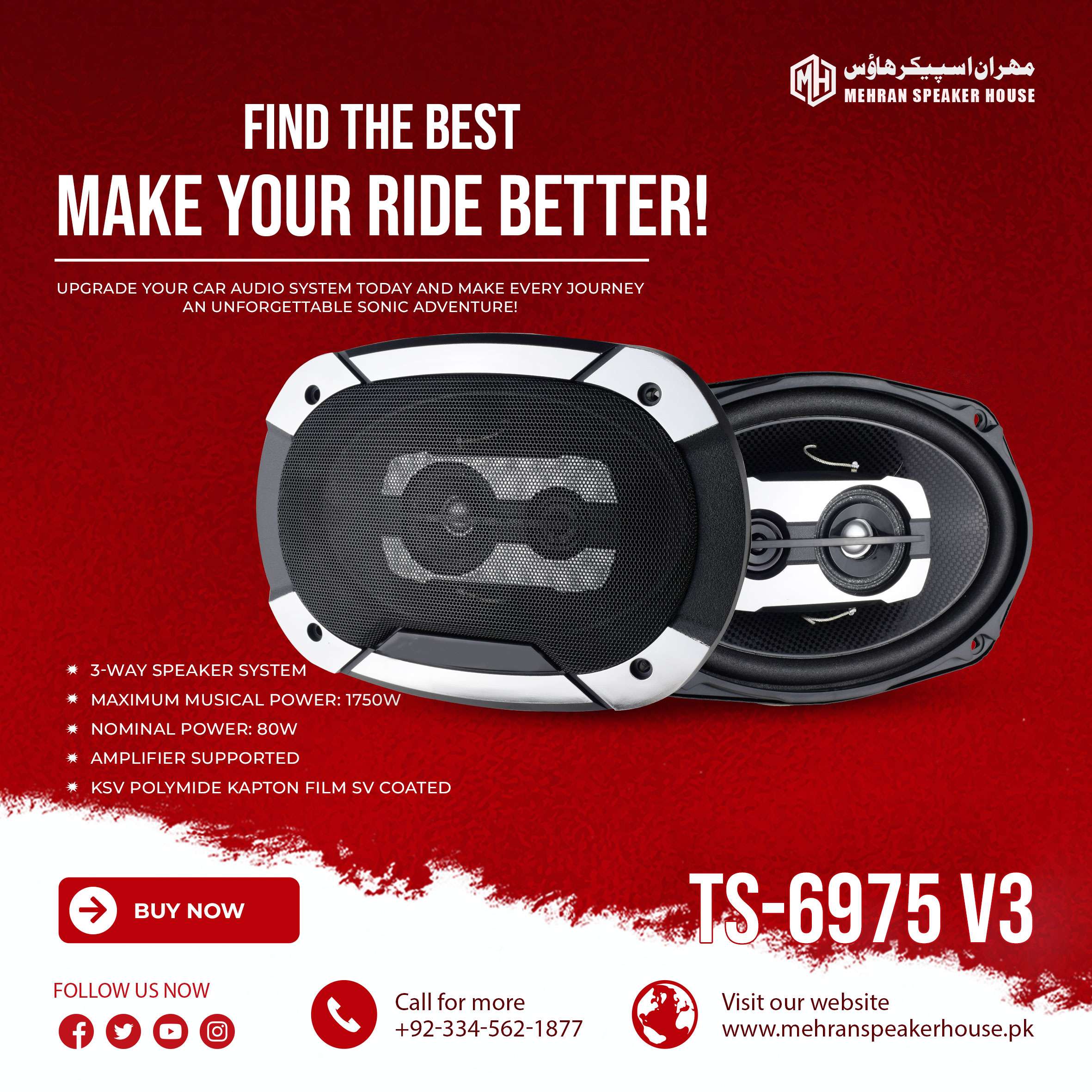 TS-6975-V3.jpg Mehran Speaker TS-6975 V3 - High-Power 3-Way 1750W Car Audio Speaker - Image 1