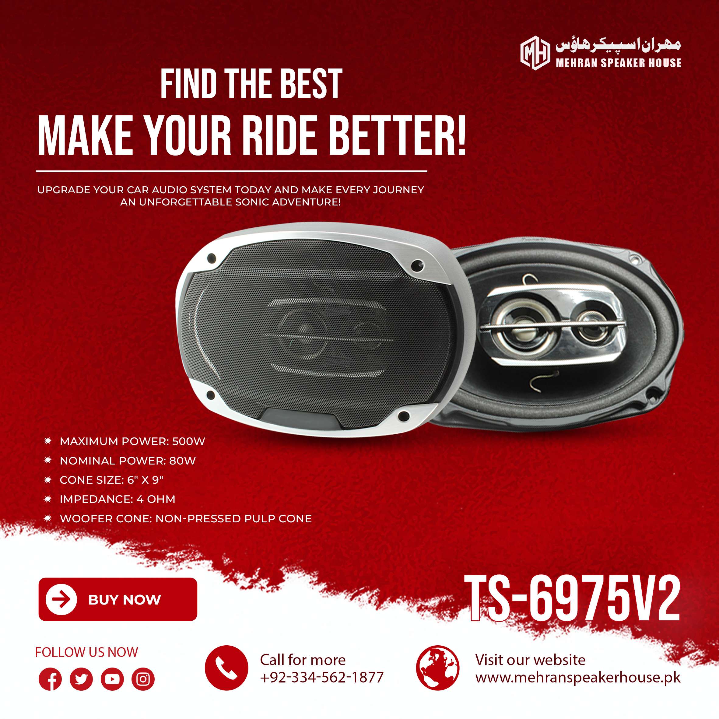 TS-6975V2.jpg Mehran Speaker House TS-6975V2 3-Way 500W Car Speaker System - Image 1