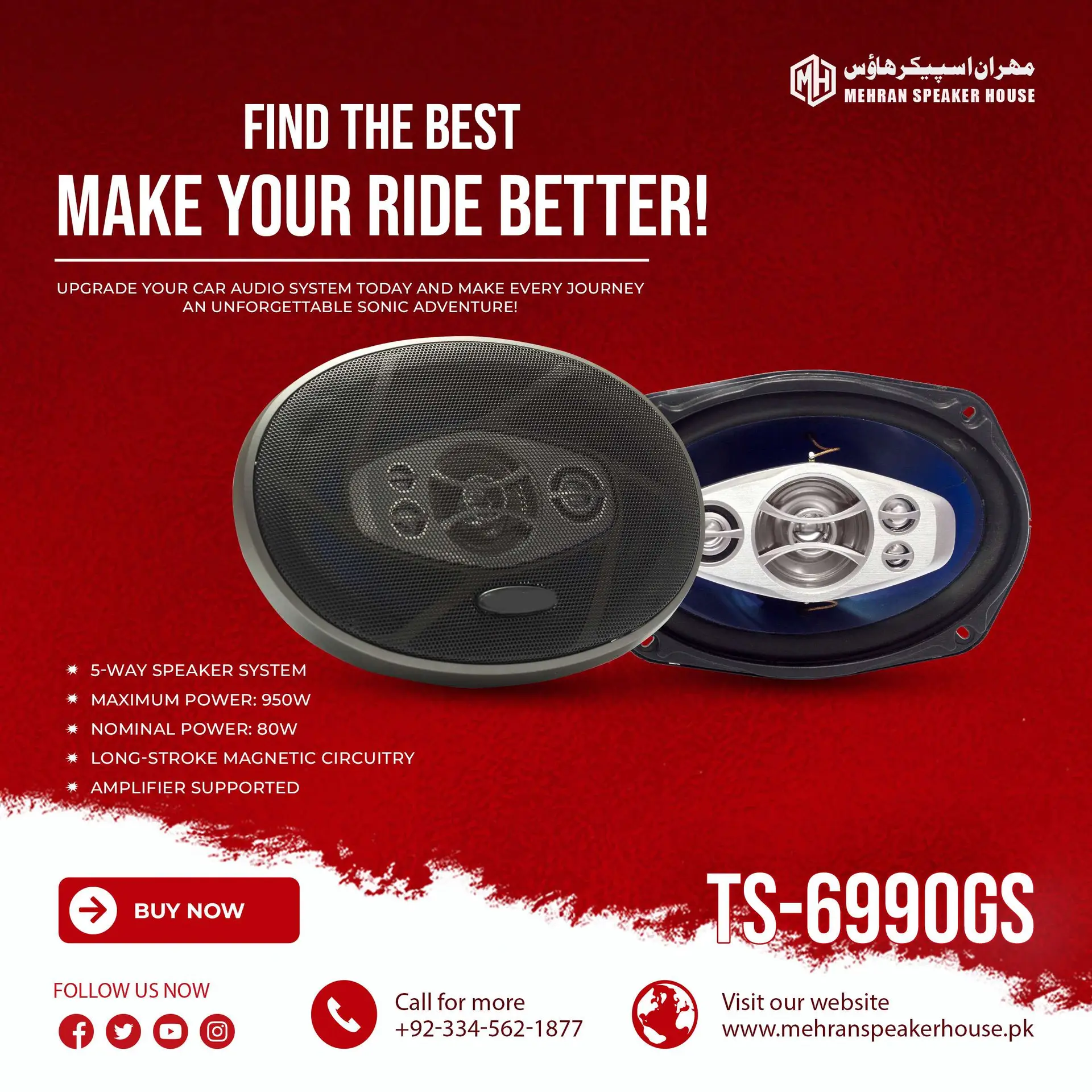 TS-6990GS.webp TS-6990GS 5-Way Car Speaker - 950W Max Power with Amplifier Support - Image 1