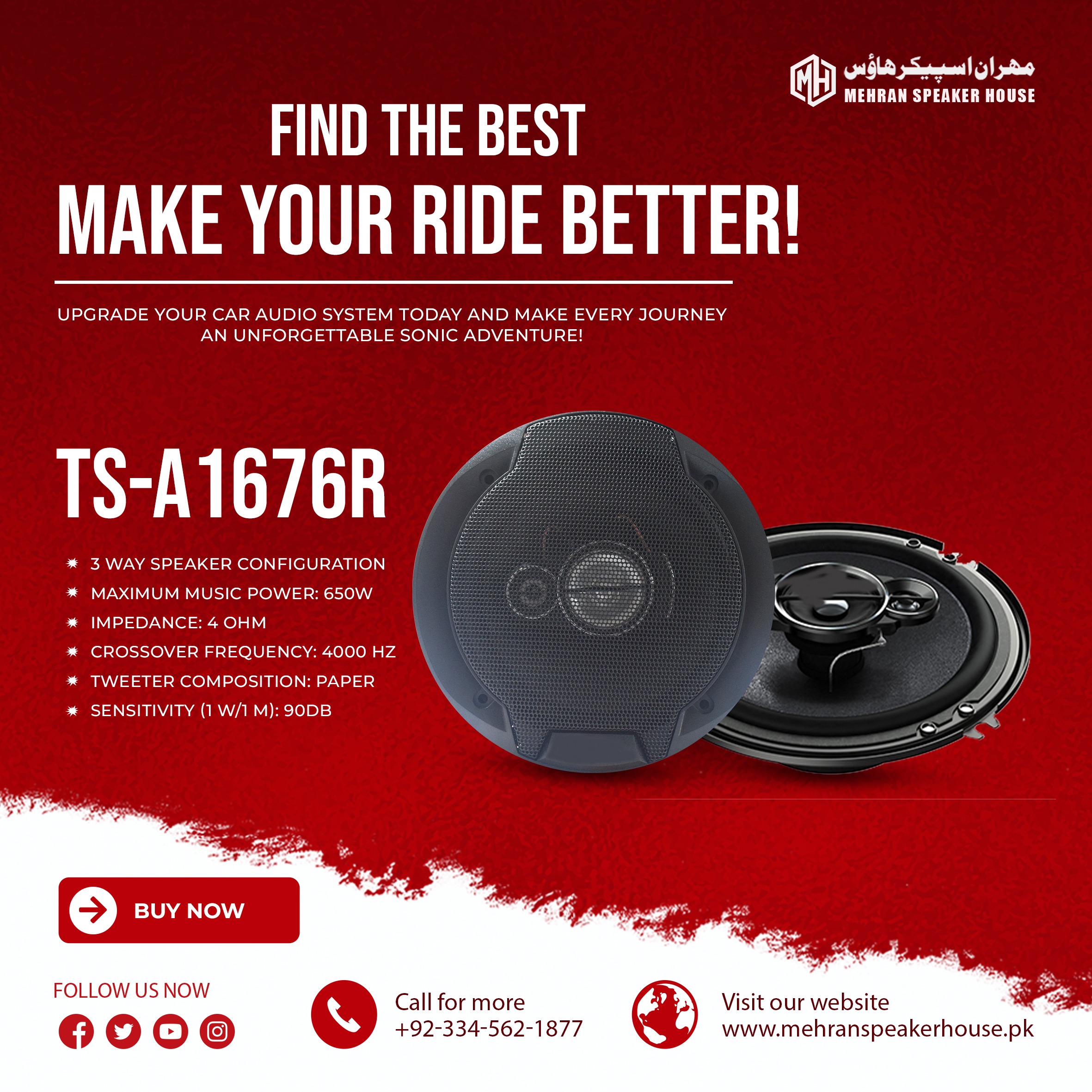 TS-A1676R.jpg Mehran Speakers 3 Way Speaker 6.5" - TS-A1676R - Image 1