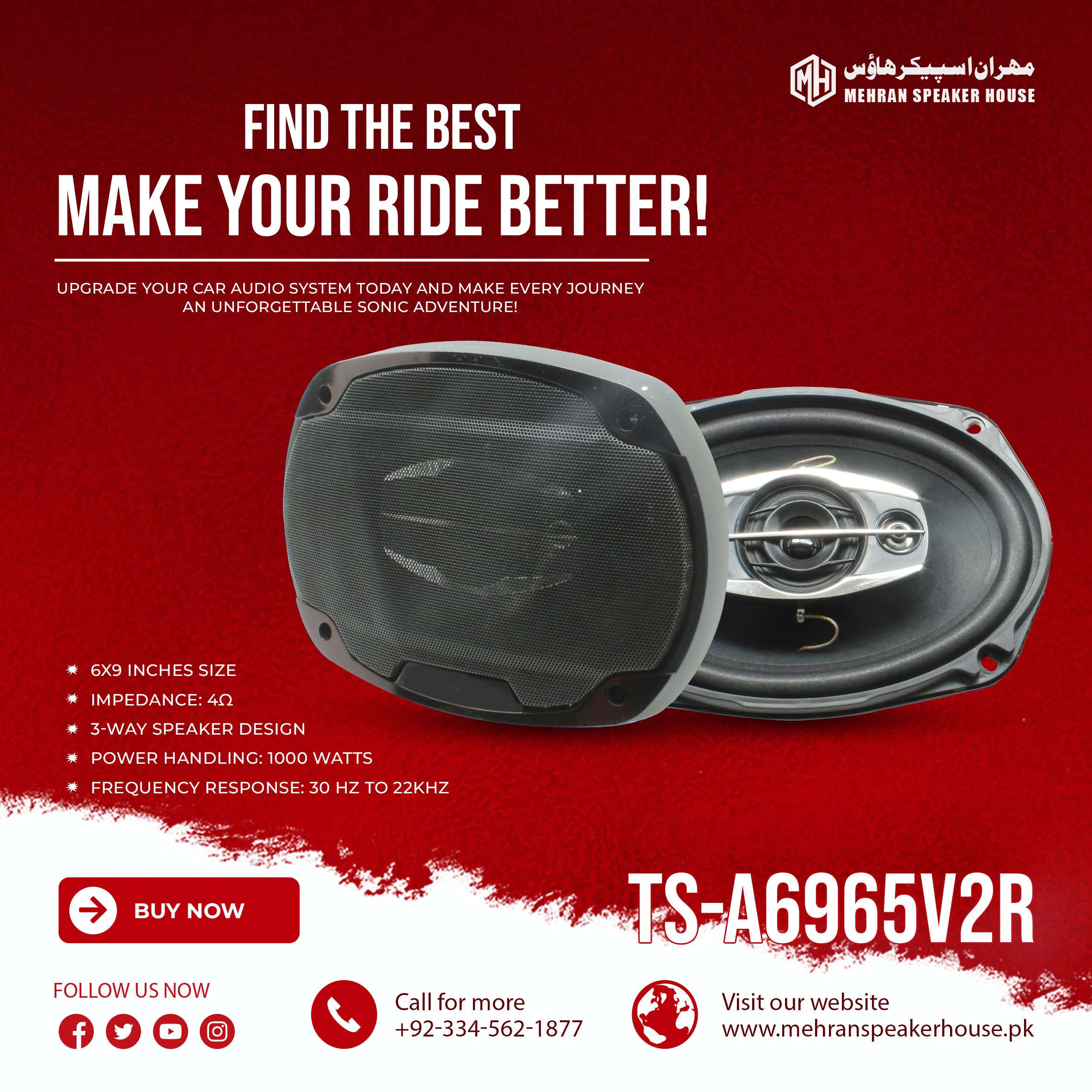 TS-A6965V2R.jpg Mehran Car Speaker TS-A6965V2R - 6'' x 9'' - 3-Way Speaker - 1000 Watts - Image 1
