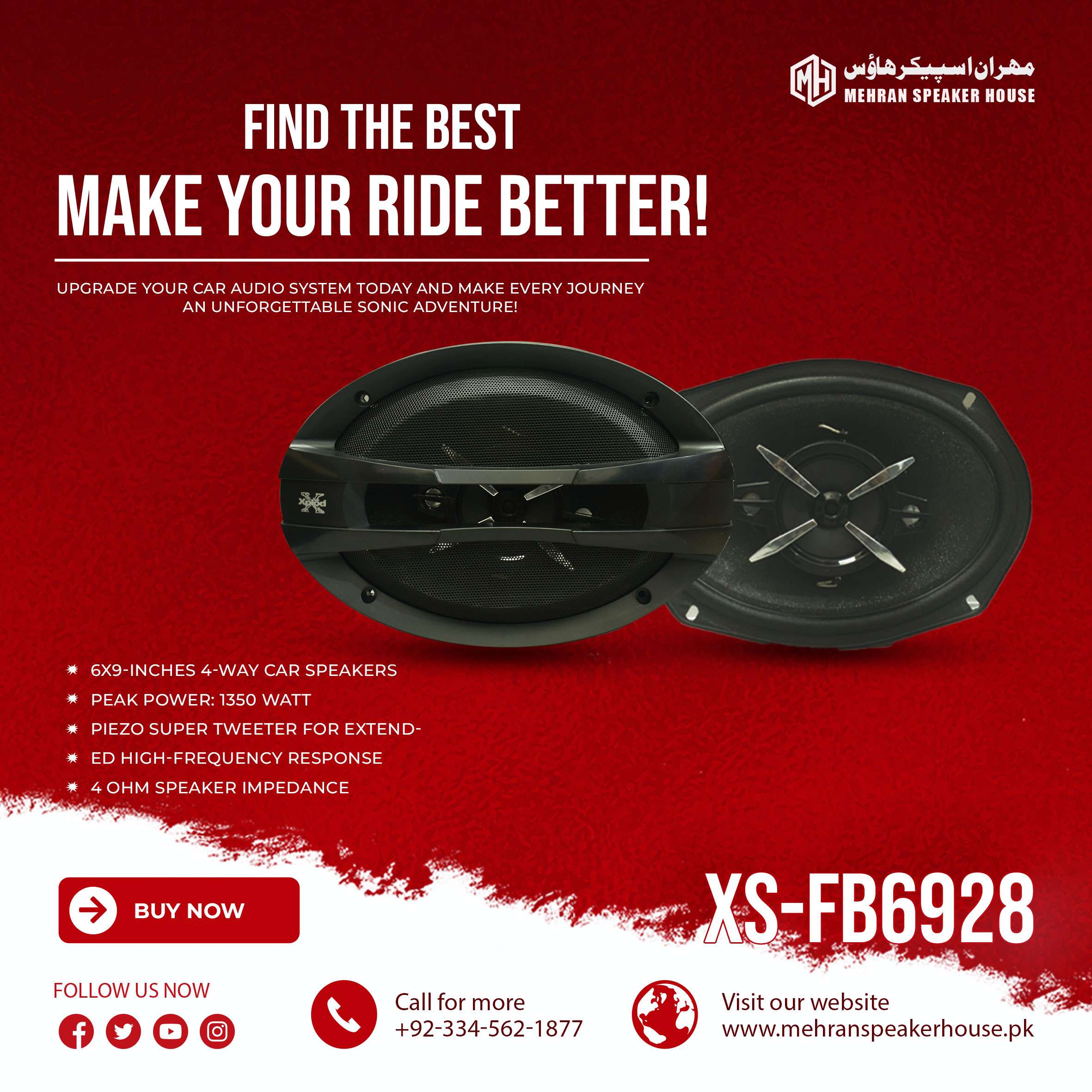 XS-FB6928.jpg Mehran Speakers XS-FB6928 6x9-Inches 1350 Watt 4-Way Car Audio Speakers - Pair (Black) - Image 1